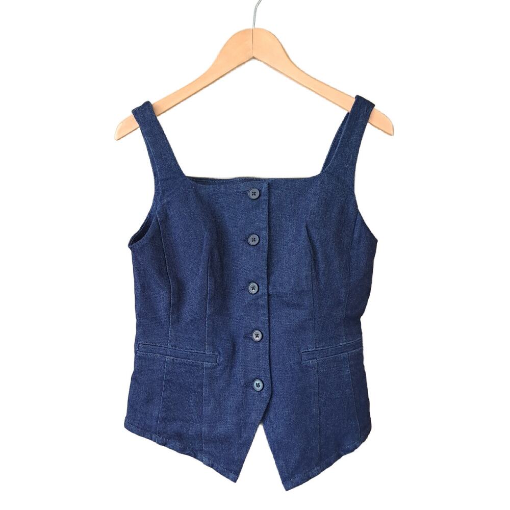 SPANX Dark Indigo Denim Square Neck Tank Top - Picture 8 of 10